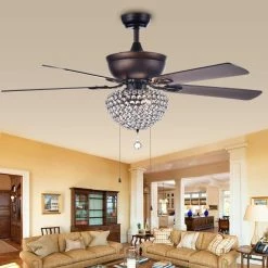 Best Sale ✔️ Light Kit Compatible Warehouse Of Tiffany 52 In. Indoor Ceiling Fan With Crystal Bowl Shade 💯